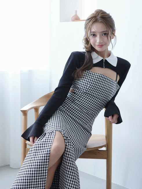 Back open houndstooth ensemble
